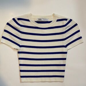 Zara Navy and Cream Striped Tee (never worn)